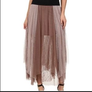Free People Brown Tull Maxi Skirt Multi layer Colors with spandex waist band